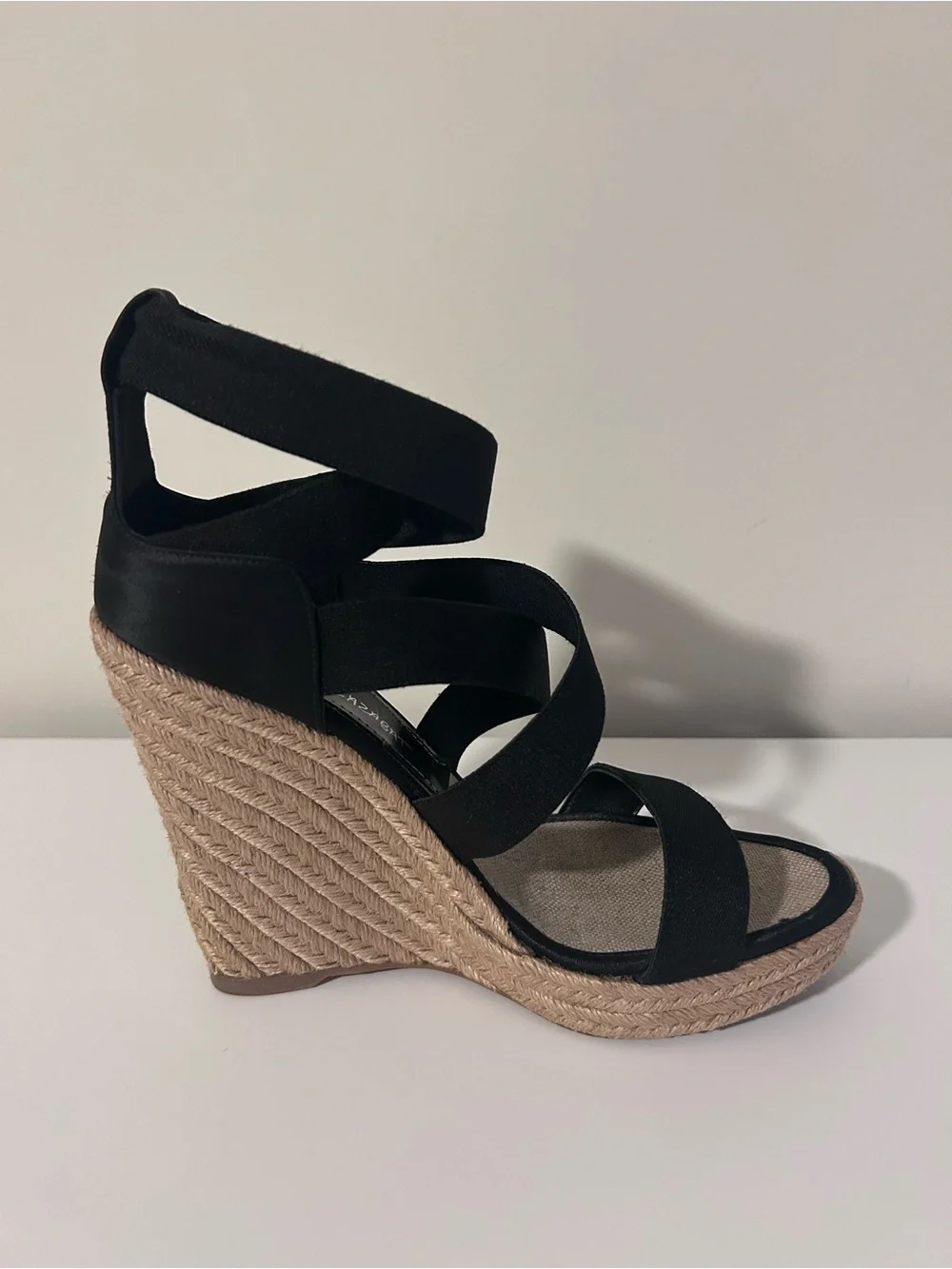 Jean Michel Cazabat Black Espadrille Wedge Sandals with Crisscross Straps
